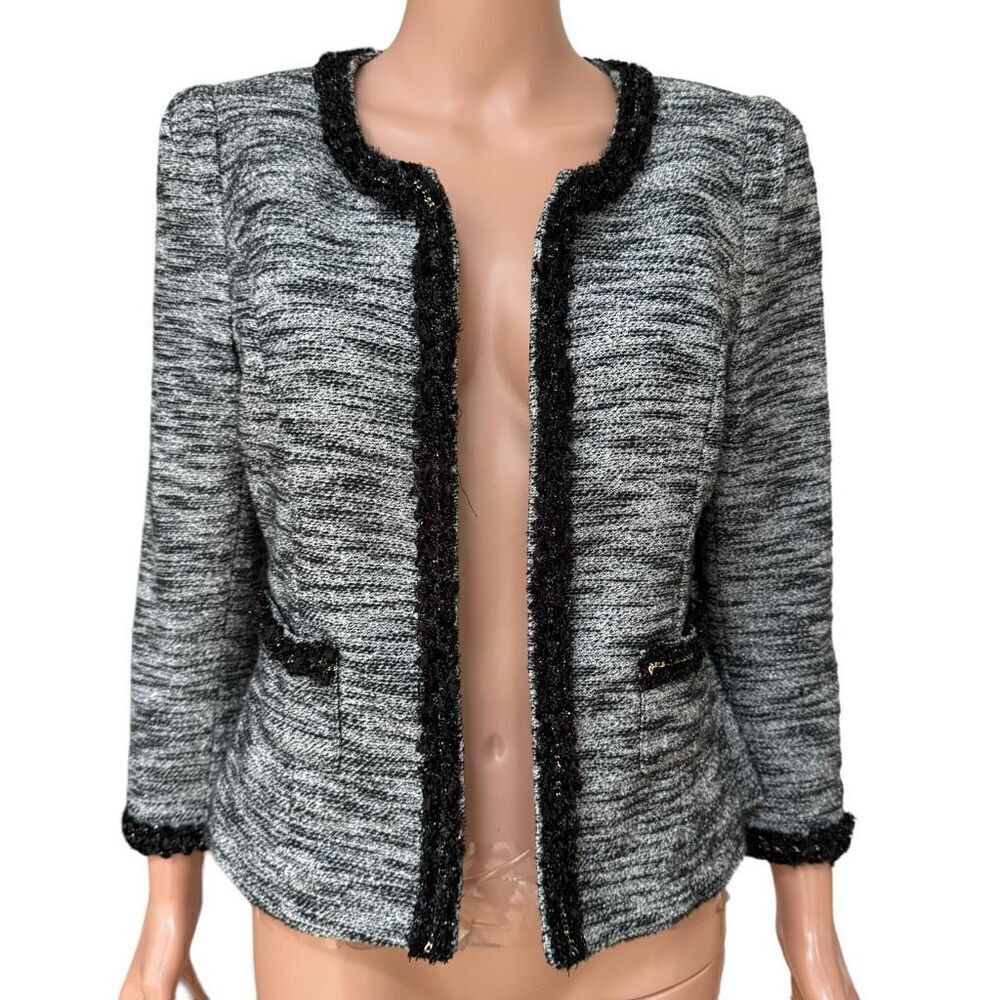 Gibson Size MEDIUM Black Silver Textured Open Front Tailored Suit Blazer Jacket